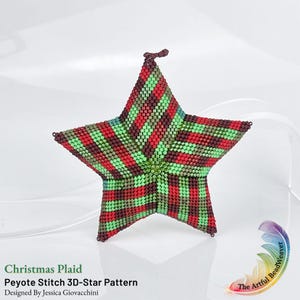 Christmas Plaid 3D Peyote Star Beadwork Ornament | Pattern Only