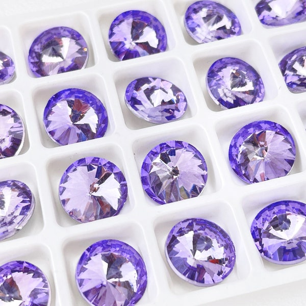 14mm Violet Rivoli Crystal | Faceted Silver Foiled Pointed Back Crystal Fancy Stone | Rhinestone Crystal | 2pcs