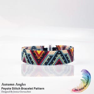 Pulsera de cuentas peyote con diseño de ángulos otoñales y número par / Solo patrón / Patrón triangular