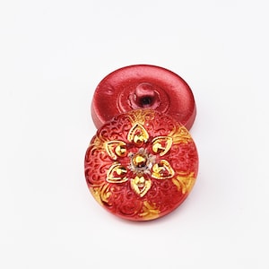 18mm Arabian Star Button Burnt Umber and Yellow Gold with Gold Accents Czech Glass Button