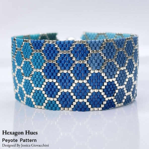 Hexagon Hues Even Count Peyote Beadwork Bracelet | Pattern Only | Flower Pattern Bracelet Design