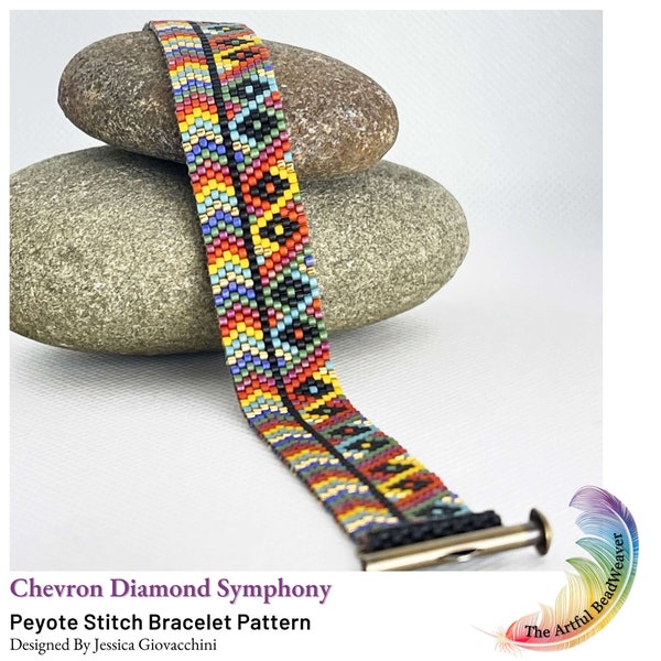 Chevron Diamond Symphony Odd Count Peyote Beadwork Bracelet | Pattern Only | Arrow Pattern Bracelet Design