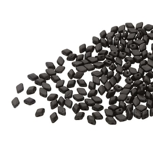Opaque Black Gemduo Two hole beads | Czech Pressed Glass Beads | Gem Duo Beads 8X5mm  | Diamond Duo |  Matubo | 2 hole beads
