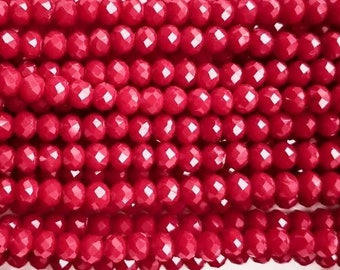 4mm Opaque Red Rondelle Faceted Crystal Beads | 16 Inch Strand