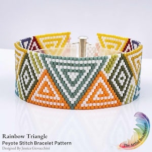 Rainbow Triangle Even Count Peyote Beadwork Bracelet | Pattern Only