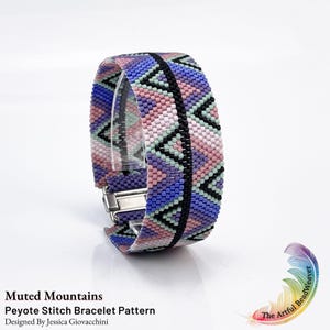 Muted Mountains Even Count Peyote Beadwork Bracelet Pattern | Geometric Art Deco Design Pattern