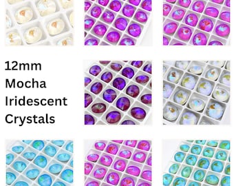 12mm Gleam Mocha Iridescent Rivoli Crystal | Faceted Pointed Back Crystal Fancy Stone | Rhinestone Crystal | 4pcs