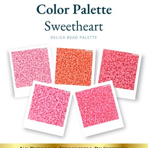 Może przedstawiać: Cyfrowa paleta kolorów do koralików, zwana "Sweetheart". Paleta zawiera pięć odcieni różowych i pomarańczowych koralików, ułożonych w siatkę.