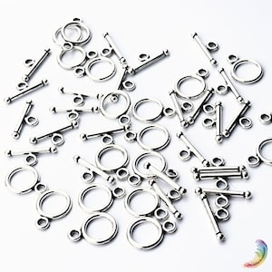 10mm Round Pewter Toggle Clasps for Necklaces and Bracelets Silver Colored Clasps for Jewelry Making | 10 Sets