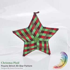Christmas Plaid 3D Peyote Star Beadwork Ornament Pattern