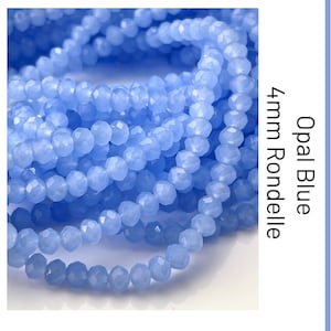 4mm Transparent Opal Blue Rondelle Faceted Crystal Beads | 16 Inch Strand