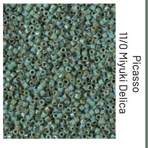 DB2264 Opaque Turquoise Blue Picasso Miyuki Delica Bead | Size 11/0 | Japanese Seed Beads | Beadweaving & Beadwork Supply