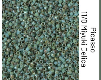DB2264 Opaque Turquoise Blue Picasso Miyuki Delica Bead | Size 11/0 | Japanese Seed Beads | Beadweaving & Beadwork Supply