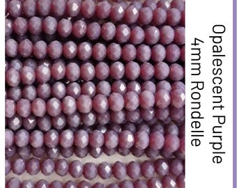 Filo di perline di cristallo sfaccettate a rondella viola opalescente da 4 mm / Lunghezza 40 cm