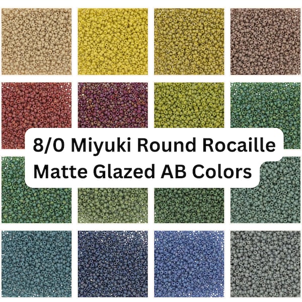 Miyuki Matte Glazed AB Rocaille Round Seed Bead | Size 8/0 | Japanese Seed Beads | Beadweaving & Beadwork Supply | 8 Grams