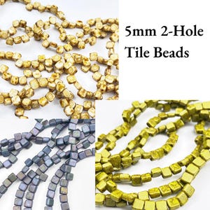5mm Two Hole Tile Beads | Multiple colors | Czech Glass Strands | 2 Hole Beads
