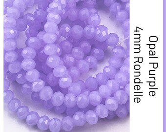 Filo di perline di cristallo sfaccettate a rondella, colore viola opale chiaro, da 4 mm / Lunghezza 40 cm