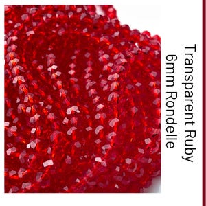 Cuentas de cristal facetadas en forma de rondel rubí transparente de 6 mm / Hilo de 40 cm