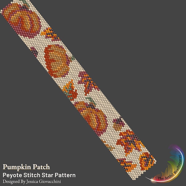 Patrón de pulsera de cuentas peyote de conteo par con patrón de calabaza / Patrón de calabaza
