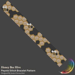 Honey Bee Hive Even Count Peyote Beadwork Bracelet Pattern | Honeycomb Design