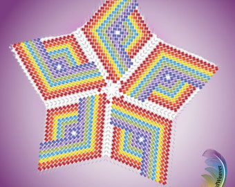 Rainbow colors 3D Peyote Star Ornament Pattern | Puffy Star Pattern | Beadwork Bead weaving 3 dimensional beaded Star | Warped square