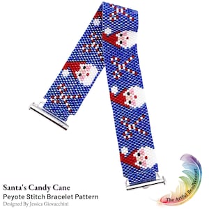 Santa&#39;s Candy Cane Even Count Count Peyote Beadwork Bracelet | Pattern Only | Santa Pattern | Christmas Pattern