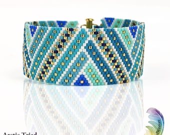 Arctic Triad  Even Count Peyote Beadwork Bracelet | Pattern Only | Geometric Design