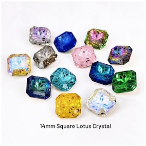14mm Faceted Square Silver Foiled Pointed Back Lotus Crystal | Multiple Color Options | Fancy Stone | Rhinestone Crystal