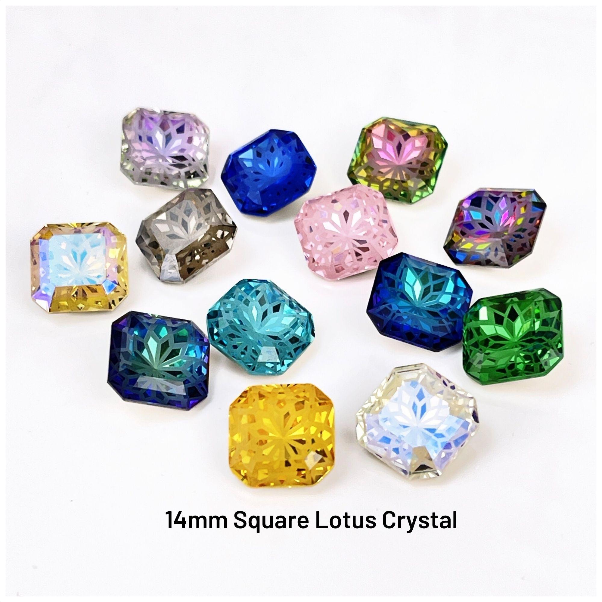 14mm Faceted Square Silver Foiled Pointed Back Lotus Crystal | Multiple Color Options | Fancy Stone | Rhinestone Crystal