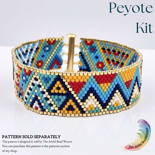 Mesa Mosaic Odd count Peyote Bracelet Kit | Beadwork Bracelet | DIY Bead weaving | Flower Design | Beading Kit | Crafter Gift | Delica Kit
