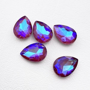 Light Siam Drop Shape Mocha Fluorescence Point- back 10x18mm Crystal - 5pc