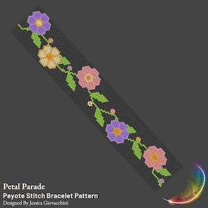 Bracelet en perles Peyote à nombre pair « Parade de pétales » | Motif floral