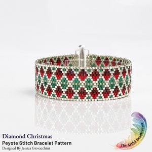 Diamond Christmas Odd Count Peyote Beadwork Bracelet | Pattern Only |