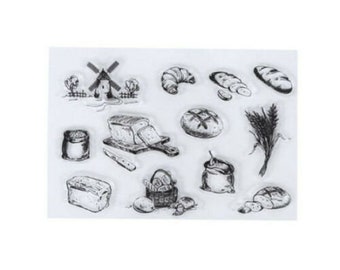 Brot Gebäck Croissant Getreide Mühle Brotkorb clear stamps Silikonstempel 12tlg.