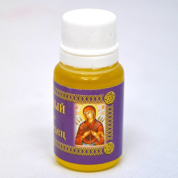Ölgeweiht auf der Ikone Mutter Gottes der Sieben Pfeile | Heiliges Öl | Flaschenöl 10 ml | Orthodoxes Heiliges Öl | Christlicher Schrein |