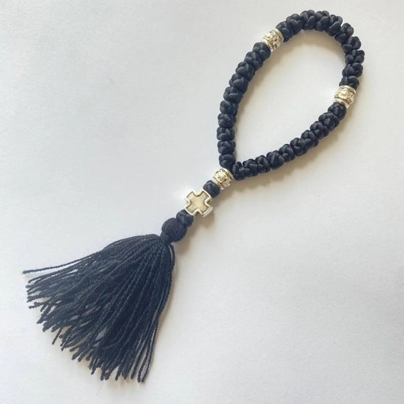 Orthodox Rosary Black for 30 Knots (grains) Rosary With Silver