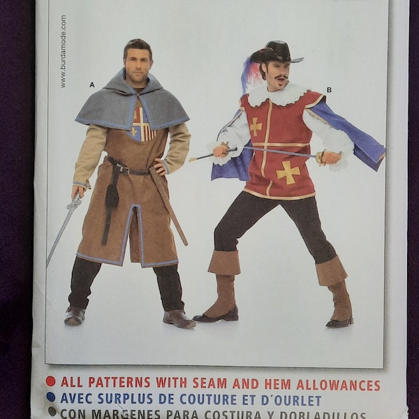 Burda 7976 Musketeer and Page pattern for boot covers, tunic, surcoat and hood sizes 38 to 50 factory folded