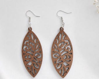 Handcrafted Wooden Leaf Earrings – Laser Cut Boho Jewelry | Rustic Boutique Style | Southern Hauth