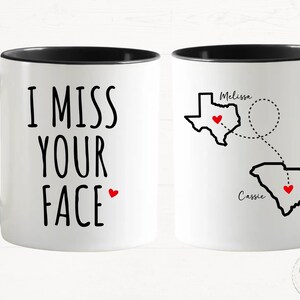 Long Distance Relationship Mug, I Miss Your Face, Custom State‑to‑State Design, Personalized Gift for Friends & Family