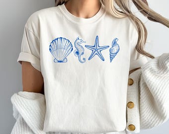 Comfort Colors®Sea Shell Shirt, Trendy Coastal Surf T-shirt, Beach Vacation Tee
