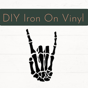 Punk skelet hand teken klaar om op ijzer op sticker te drukken, skelet rock op DIY vinyl sticker, skelet hand Halloween kleding opstrijkbare sticker