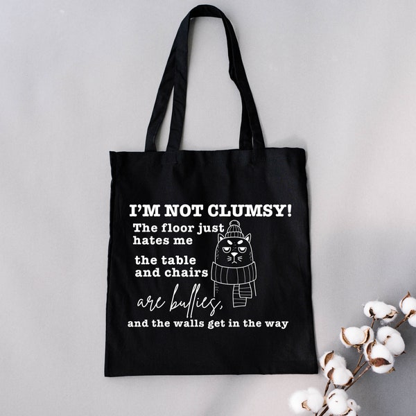I'm not clumsy tote bag, Funny Bag, Thin Vacay / Plane Bag, Book Bag, Funny Book Bay, Gift for book lover, Silly Tote bag