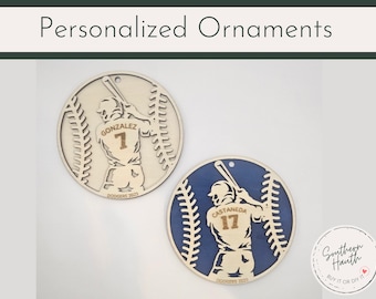 Gepersonaliseerde honkbalkerstornament, ornament aangepaste naam, aangepast kerstcadeau, aangepast houten ornament, ornament honkbalsport
