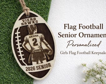 Personalized Girl Flag Football Christmas Ornament, Custom Name Ornament, Custom Christmas gift, Flag Football Bag Tag, Girl Football Sports
