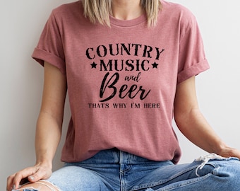 Musica country e birra Ecco perché sono qui T-Shirt, Camicia di musica country, Maglietta da concerto country, Camicia country per lei