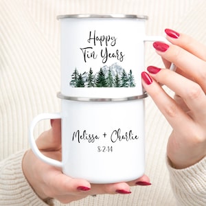 Glückliche Zinn Jahre Camping Becher, Zinn Jubiläumsgeschenk, personalisiertes Geschenk zum 10-jährigen Jubiläum, Zinn Jahr