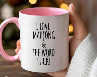 Funny Mahjong Mug, I Love MAHJONG & The Word F! Cup, Mahjong Coffee Mug with optional Matching Coaster