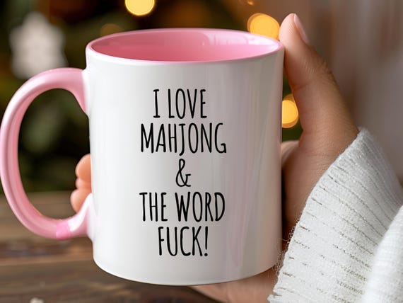 Funny Mahjong Mug, I Love MAHJONG & The Word F! Cup, Mahjong Coffee Mug with optional Matching Coaster