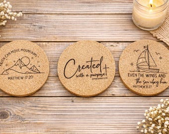 Personalized Christian Cork Coasters – Laser Engraved Faith Quotes | Rustic Home Décor Gift | Southern Hauth