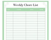 Weekly Chore List, Household Chore Tracker, Chore List Printable